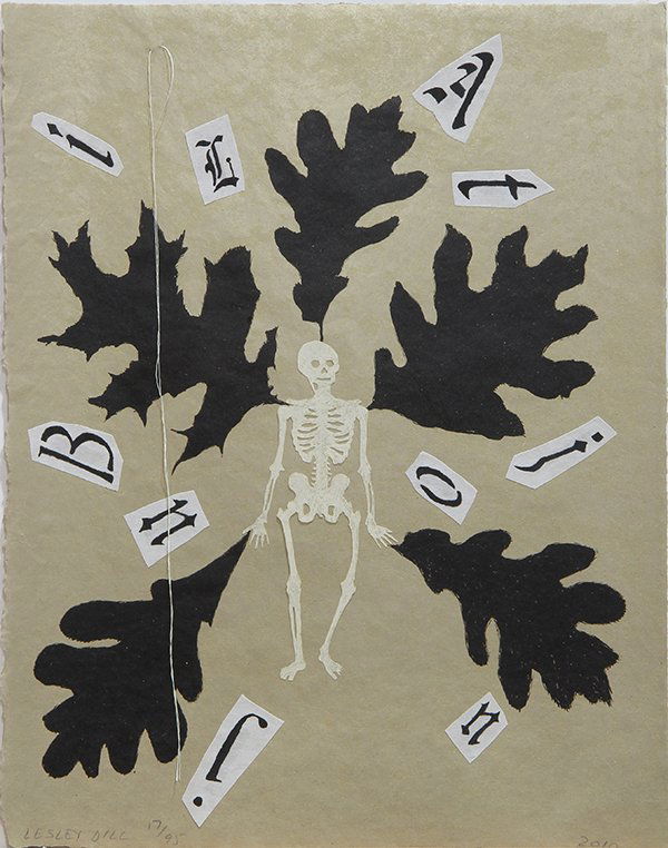 Print, Lesley Dill: Lesley Dill (American, b. 1950), "Jubilation," 2010, three run, two-color lithograph with collage, printed on a handmade gold Abaca paper created at Dieu Donne, pencil signed lower left, dated lower r