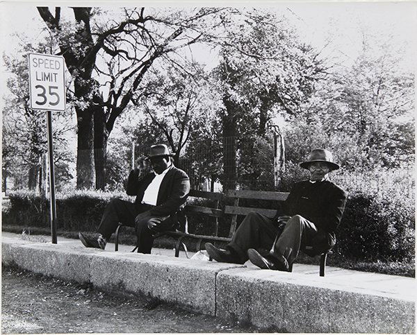 Photograph, Meatyard: Ralph Eugene Meatyard (American, 1925-1972), Untitled (Waiting for the Bus), gelatin silver print, signed "Madelyn O. Meatyard" verso, image: 7.75"h x 9.75"w, sheet: 8"h x 10"w. Provenance: The Art In