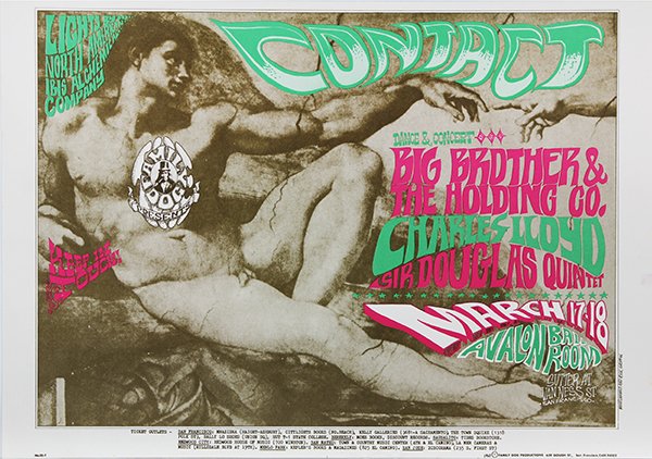 Vintage Rock Posters, Big Brother and the Holding: (lot of 3) Rick Griffin (American, 1944-1991), "Contact; Featuring Big Brother and the Holding Company, Charles Lloyd, and Sir Douglas Quintet," Family Dog Presents at the Avalon Ballroom vintage lith