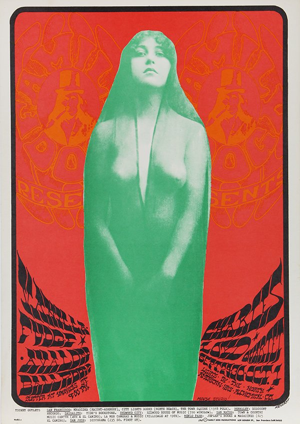 Vintage Rock Poster, FD-85: Alton Kelley (American, 20th century), "Dian; Featuring Vanilla Fudge and Charles Lloyd Quartet," Family Dog Presents at Avalon Ballroom vintage lithographic rock poster in colors, signed in plate low
