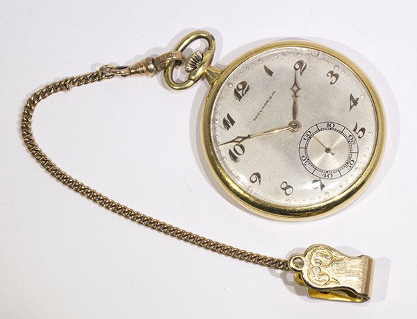 Touchon & Co. 18k yellow gold open face pocket watch: Touchon & Co. 18k yellow gold open face pocket watch Dial: silvered, brushed, applied Arabic numerals, kite hands sunken subsidiary seconds Movement: Touchon & Co, Swiss, 17 jewels, 6 adjustments, 226
