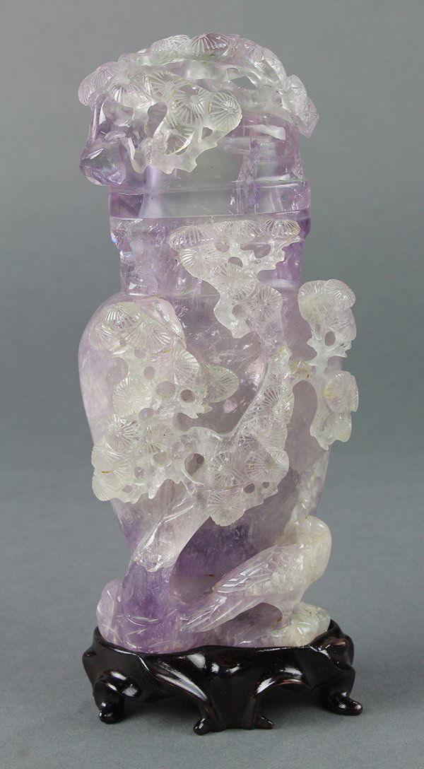 Chinese Carved Amethyst Urn, Hawk/Pine (1 of 2)