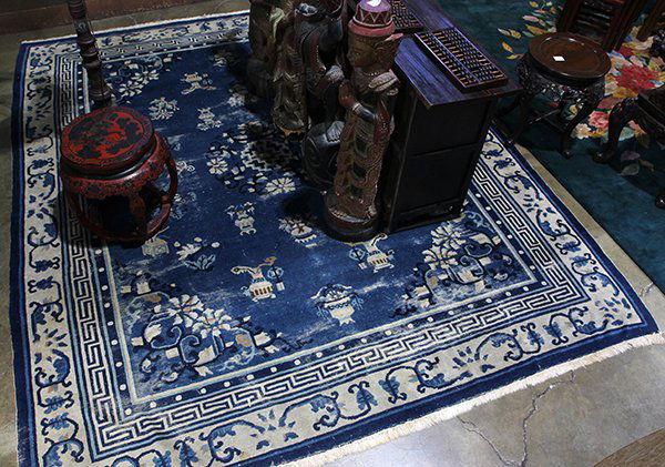 Blue Peking carpet, circa 1930, (wear) 9'7" x 8'2" (1 of 4)