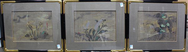 Japanese Three Framed Paintings, 19c (1 of 1)
