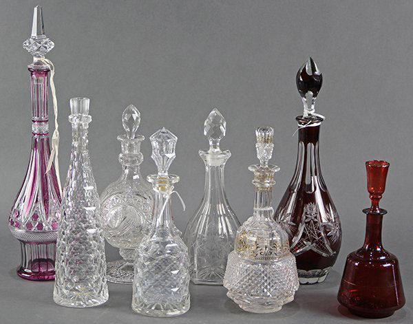 (lot of 8) Continental crystal stoppered decanters, (1 of 4)
