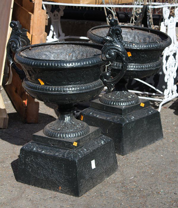Pair of Classical style cast iron urns, each painted (1 of 2)