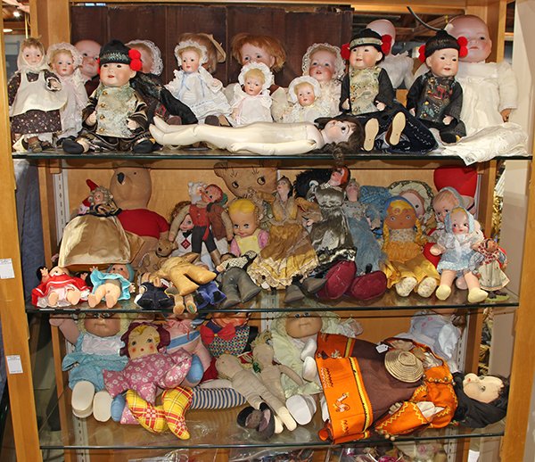 (lot of 40 plus) Three shelves of dolls (1 of 1)