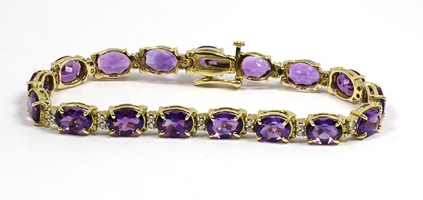 Amethyst, diamond and 14k yellow gold bracelet (1 of 2)
