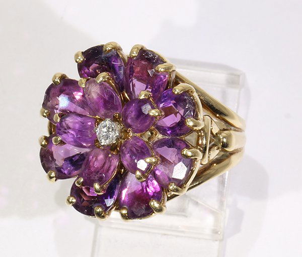 Amethyst, diamond and 14k yellow gold ring (1 of 4)