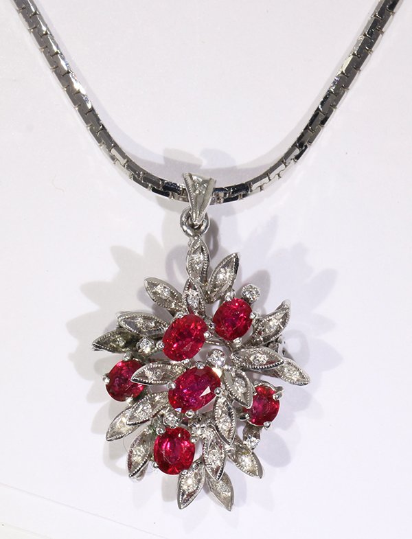 Ruby, diamond, silver and 14k white gold necklace (1 of 3)