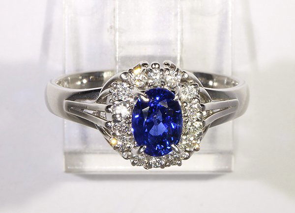 Sapphire, diamond and platinum ring (1 of 3)