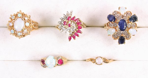 (Lot of 5) Multi-stone, diamond and yellow gold rings (1 of 1)