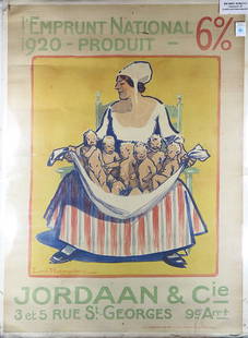 Print, Louis Raemaekers: Louis Raemaekers (Dutch, 1869-1956), "Emprunt National 1920 Produit Jordan," lithograph in colors, plate signed lower left, overall (unframed): 43"h x 31"w