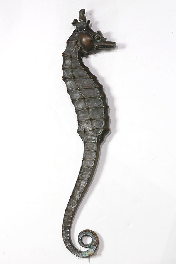 (lot of 1) Patinated bronze figural sculptures,: (lot of 1) Patinated bronze figural sculptures, designed by Edgar Walter (1877-1938) and cast by C. J. Hillard and Co. installed in 1923, each depicting seahorses, original to the Steinhart Aquarium, 