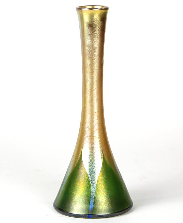 Tiffany Studios, New York, favrile stick neck vase, (1 of 4)