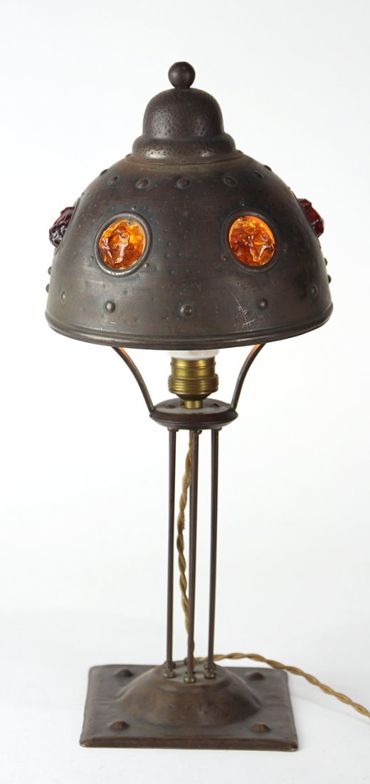 Jugendstil patinated metal table lamp (1 of 7)