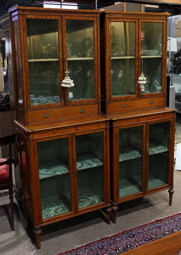 (lot of 2) English satinwood display cabinets (1 of 3)
