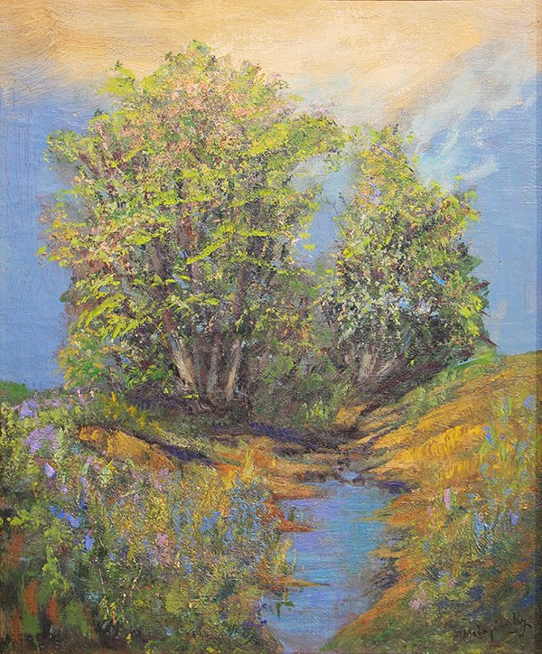 Painting, Laszlo Mednyanszky: Laszlo Mednyanszky (Slovakian/Hungarian/Austrian, 1852-1919), Summer Trees, oil on canvas, signed lower right, canvas: 26"h x 20.5"w, overall (with frame): 31.75"h x 28"w