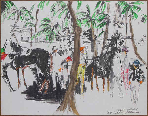 Drawing, LeRoy Neiman, Paddock at Hialeah (1 of 3)