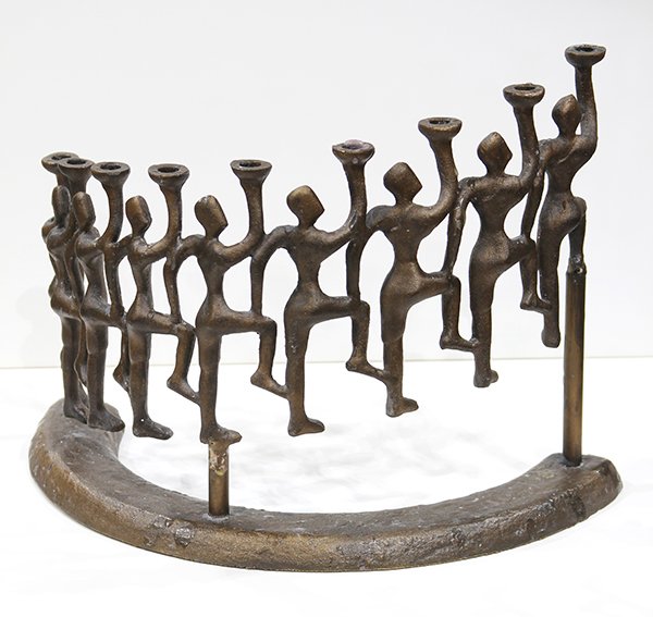 Bronze, Tolla Inbar: Tolla Inbar (Israeli, b. 1958), Untitled (Menorah with Joined Figures), signed lower left, overall: 8.75"h x 11.75"w x 6"d