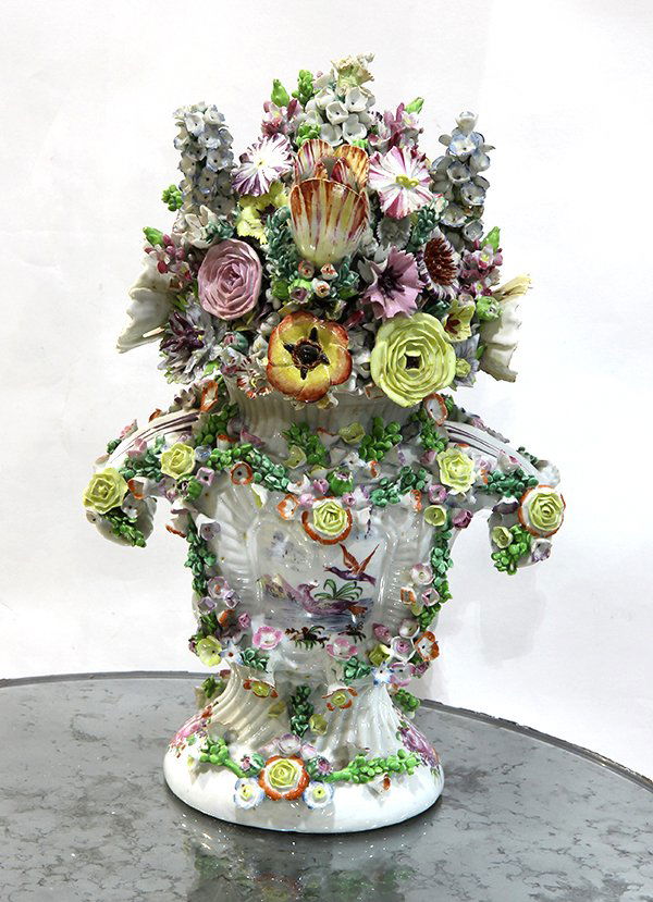 English porcelain floral encrusted covered urn, early (1 of 10)