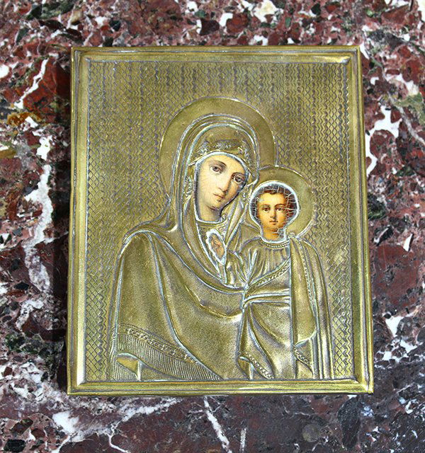 (lot of 2) Russian hand painted icon group (1 of 5)