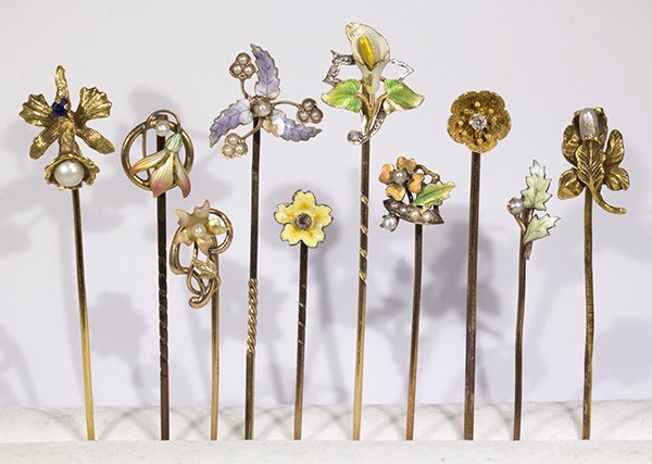 (Lot of 10) Art Nouveau diamond, pearl and yellow gold (1 of 6)