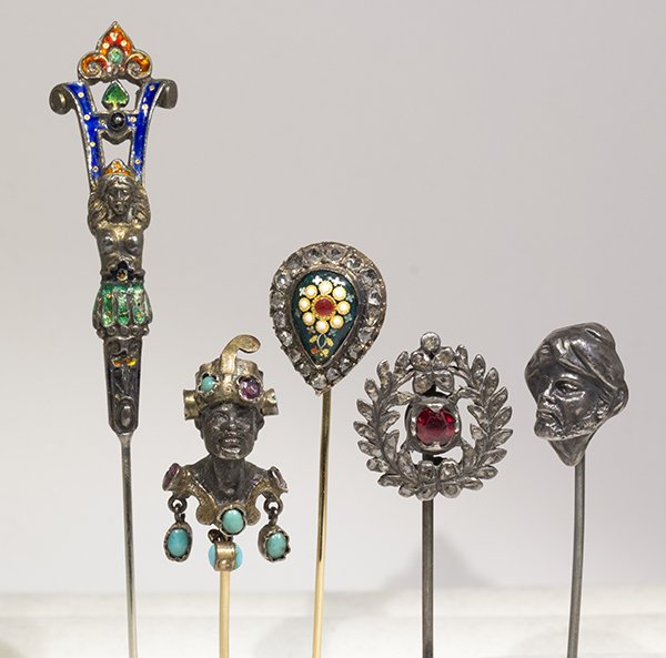 (Lot of 5) Enamel, diamond, multi-stone, silver and (1 of 5)