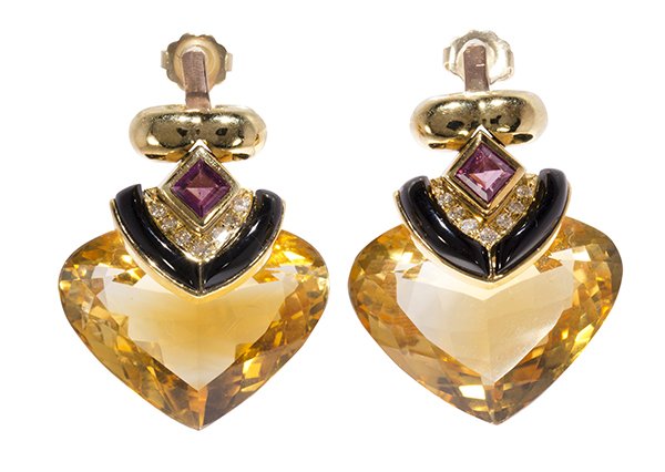 Pair of citrine, garnet, diamond, black onyx and 18k (1 of 3)