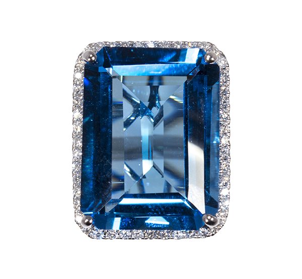 Blue topaz, diamond and 14k white gold ring (1 of 4)