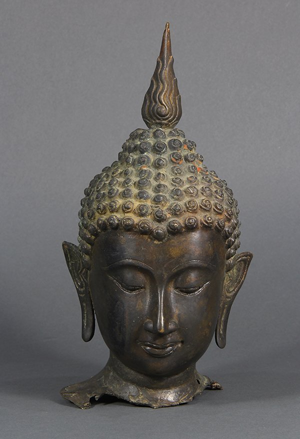 Thai Sukhothai Style Bronze Buddha Head (1 of 6)