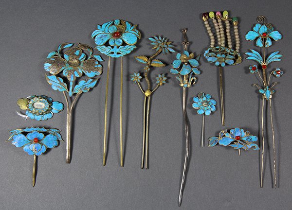Chinese Kingfisher Feather Hair Pins (1 of 7)