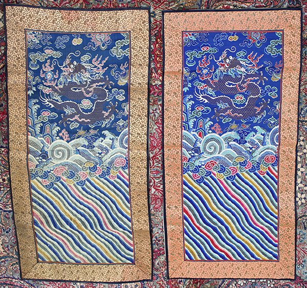 Two Chinese Brocade Dragon Robe Fragments (1 of 4)