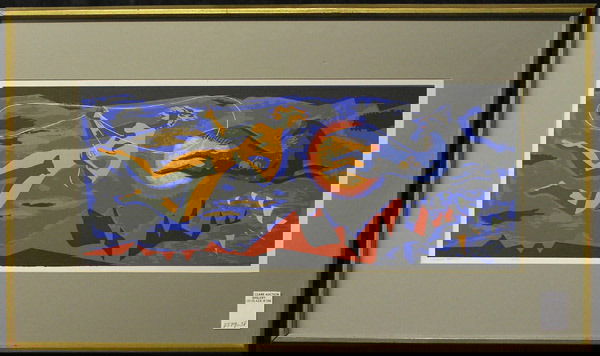 Serigraph Island Dream, Millard Sheets: Framed serigraph, Island Dream, by Millard Sheets, signed lower right, #140/185, image: 8.5"H x 20.25"W