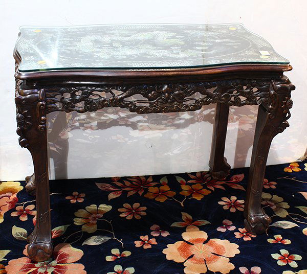 Chinese Mother-of-Pearl Inlaid Dragon Table (1 of 2)