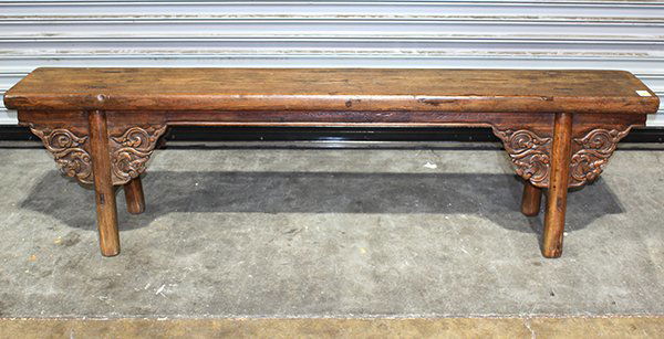Chinese Carved Wood Bench (1 of 3)