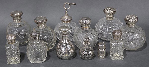 English sterling silver mounted cut crystal scent (1 of 3)