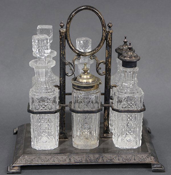 English Neo-Classical style silver-plate cruet stand (1 of 3)