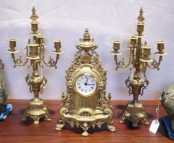Renaissance style patinated and gilt bronze garniture (1 of 1)