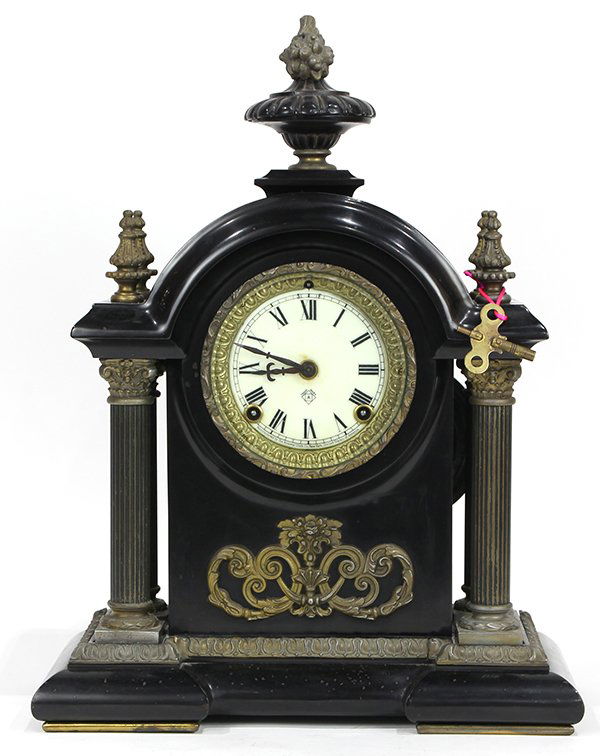 Ansonia slate and patinated metal mounted mantle clock (1 of 4)