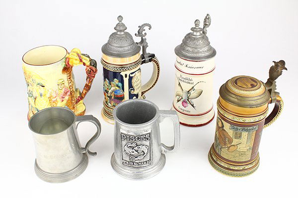 (lot of 6) Stein and tankard group, including three (1 of 1)