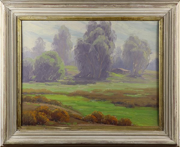 Painting, Peaceful Pastures (Santa Anna): Darwin Duncan (American, 1905-2002), "Peaceful Pastures (Santa Anna)," oil on board, signed lower left, titled verso, overall (with frame): 18"h x 22"w