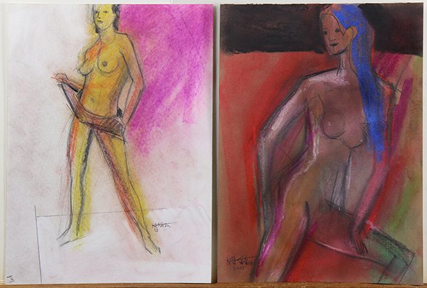 Works on Paper, Karl Kasten: (Lot of 4) Karl Kasten (American, 1916-2010), Nude Studies from 1993, 1998, and 2005, mixed medias on paper, each signed and dated, one is double sided, overall (sheet/unframed/largest): 13.75"h x 10.
