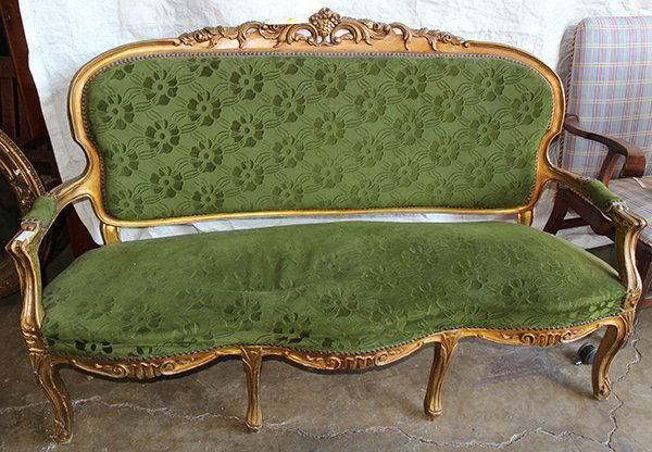 Louis XV style gilt carved settee with rocaille accents (1 of 1)