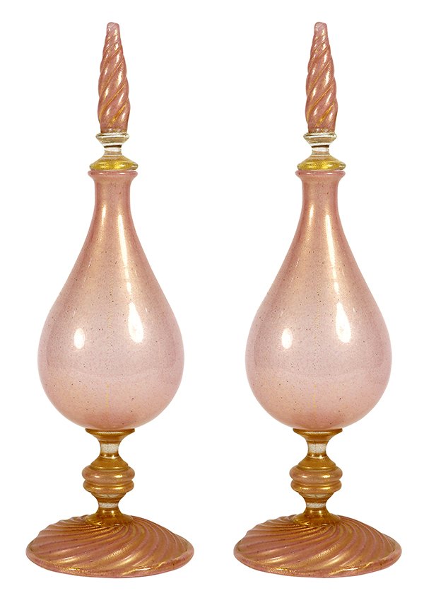 Pair of Murano Italia hand blown bottles with stoppers (1 of 4)