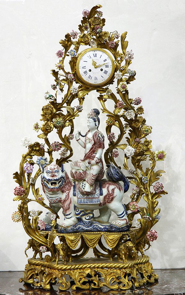 Monumental porcelain and gilt bronze figural mantle (1 of 8)