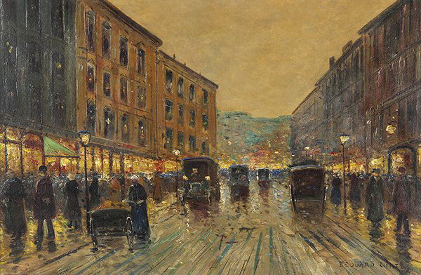 Painting, Edouard Cortes: Edouard Cortes (French, 1882-1969), Parisian Street Scene with Figures, oil on canvas, signed lower right, canvas: 18.5"h x 23.75"w, overall (with frame): 30.5"h x 39.75"w