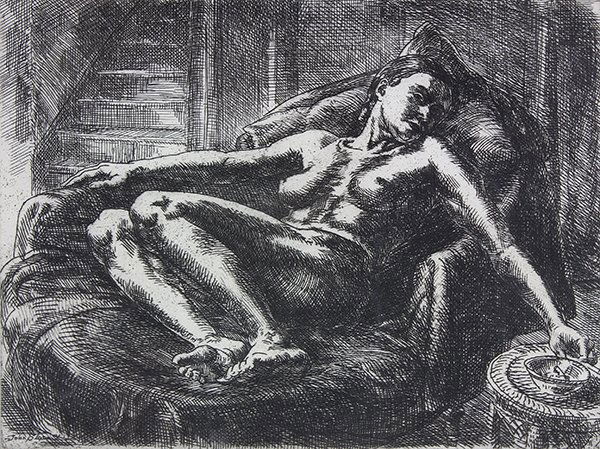 Prints by John Sloan: (Lot of 2) John Sloan (American, 1871-1951) "Nude with Cigarette," 1931, drypoint etching, pencil signed lower right, titled lower center, plate signed and dated lower left, state III/III, from an edi