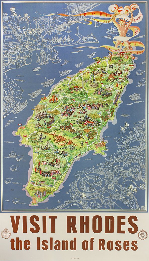 Vintage Travel Poster, Egon Huber, Visit Rhodes, Greece (1 of 3)
