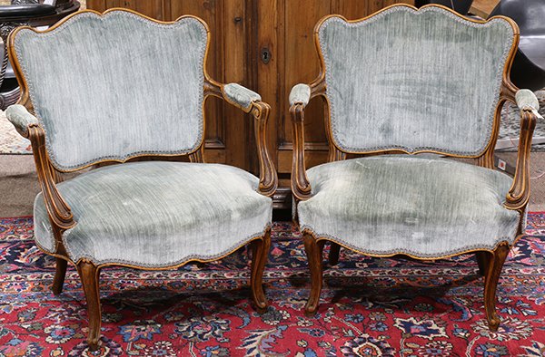 Pair of Victorian slipper chairs, each having a shaped (1 of 2)